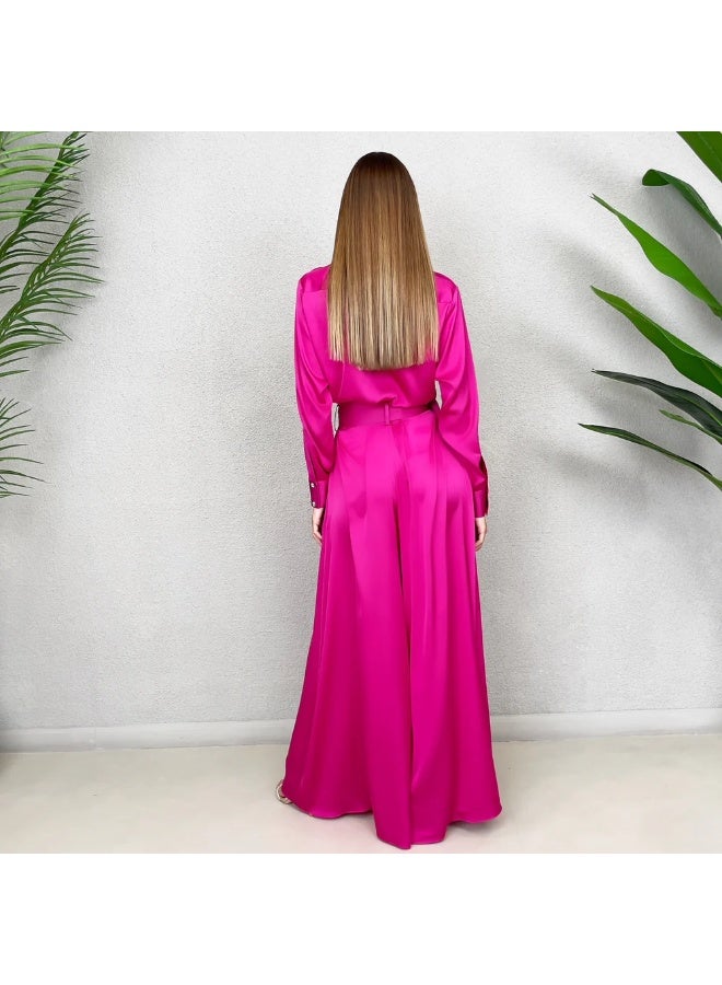 QABEELA RAM23 HOT PINK SATIN JUMPSUIT - Image 2